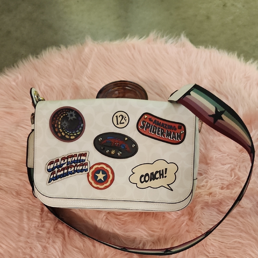 Coach White Crossbody Bag with Patches